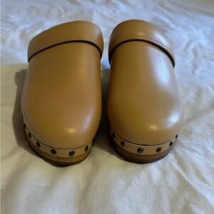 Chloe Tan Leather Studded Clogs